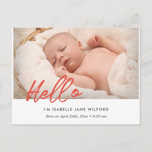 Carte Postale Bonjour - Photo faire-part de naissance moderne (Devant)