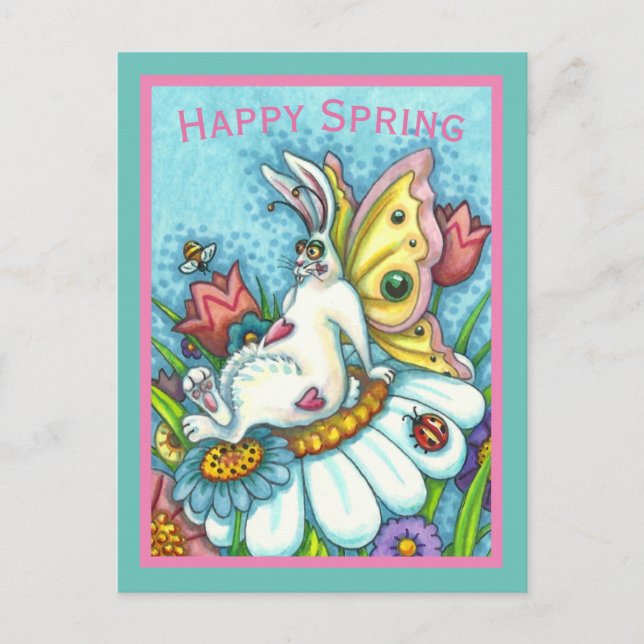 CARTE POSTALE BONJOUR PRINTEMPS FLUTTERBUN RABBIT, FUNNY BUNNY F (Devant)