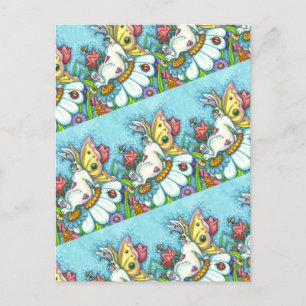 CARTE POSTALE BONJOUR PRINTEMPS FLUTTERBUN RABBIT, FUNNY BUNNY F