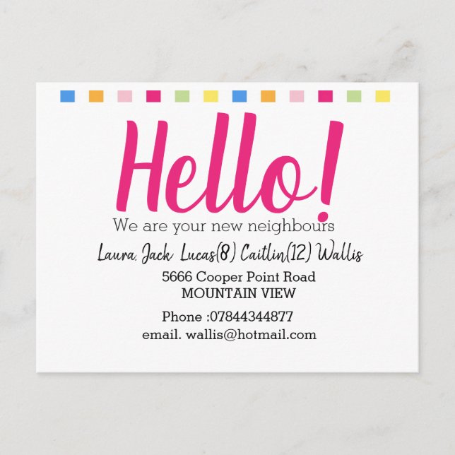 Carte Postale Bonjour rencontrer les voisins (Devant)