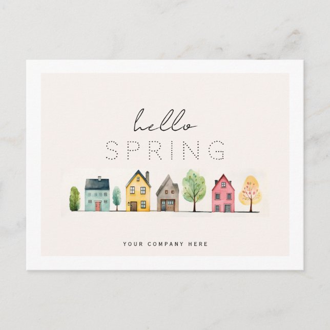 Carte Postale Bonjour Spring Watercolor Maisons Immobilier (Devant)