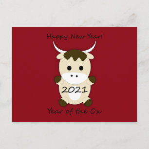 Carte Postale Bonne année 2021 Année du bœuf