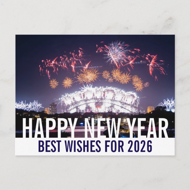 Carte Postale Bonne année Australie Feux d'artifice sur le port  (Devant)