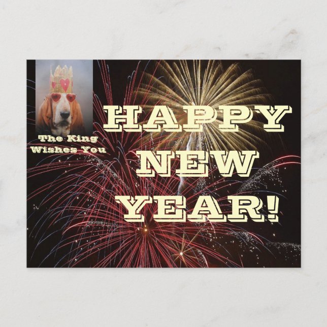 Carte Postale Bonne Année Avec Basset Hound King (Devant)