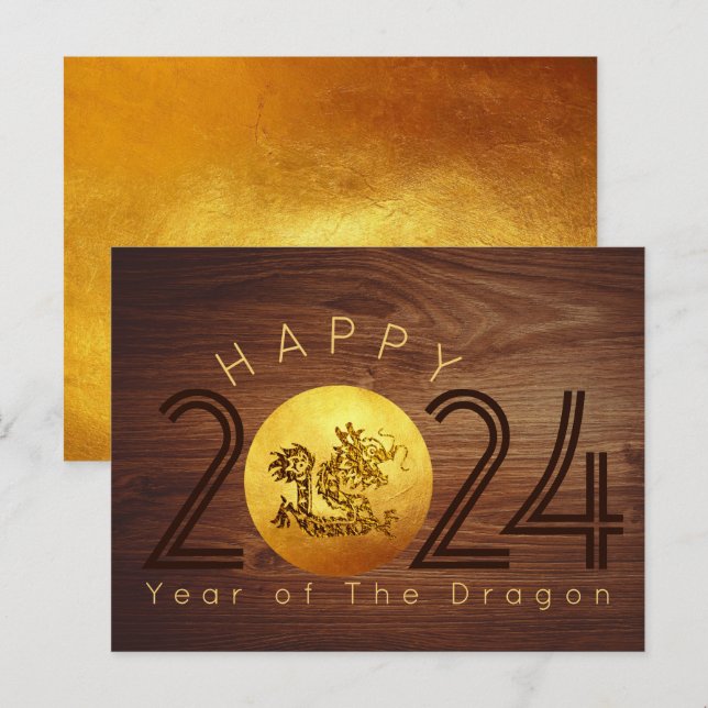 Carte Postale Bonne année chinoise Nouvel An Bois Dragon 2024 Po (Devant / Derrière)
