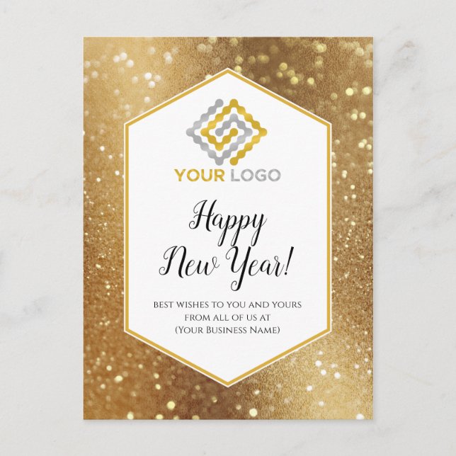 Carte Postale Bonne année Gold Parties scintillant Logo Affaires (Devant)