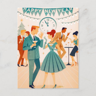 Carte Postale Bonne année milieu du siècle La danse du Martini