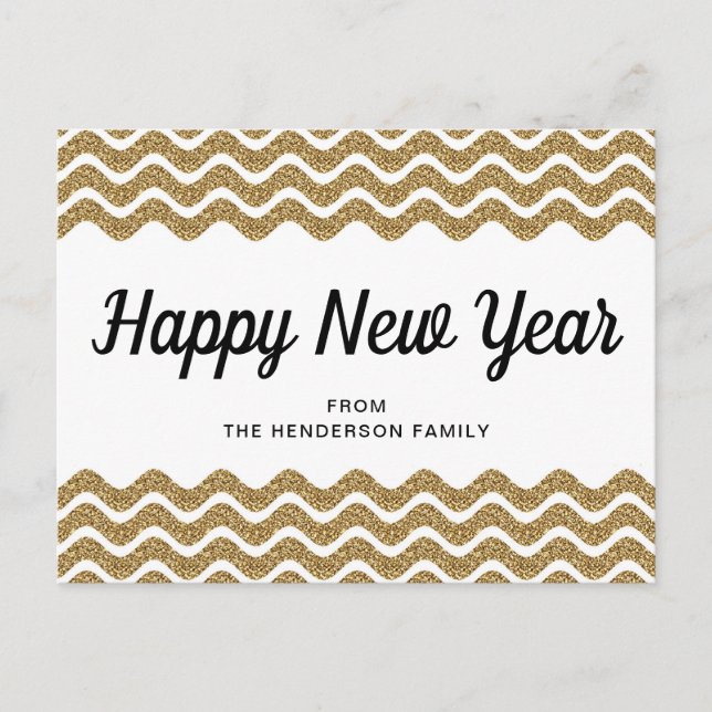 Carte Postale Bonne année Parties scintillant or Chevron Stripes (Devant)