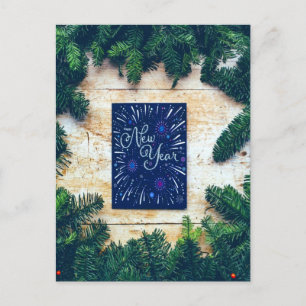 Carte Postale Bonne année Pin bleu et vert