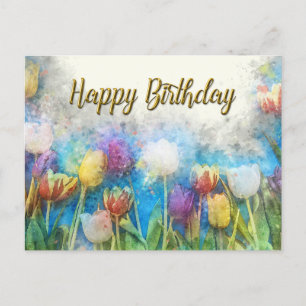 Carte Postale Bonne aquarelle d'anniversaire Fleurs de tulipes A