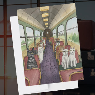 Carte Postale Bonne Chance Bon Voyage cadeau Chats dans un Train