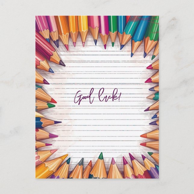 Carte Postale Bonne Chance Entourée de Crayons (Devant)