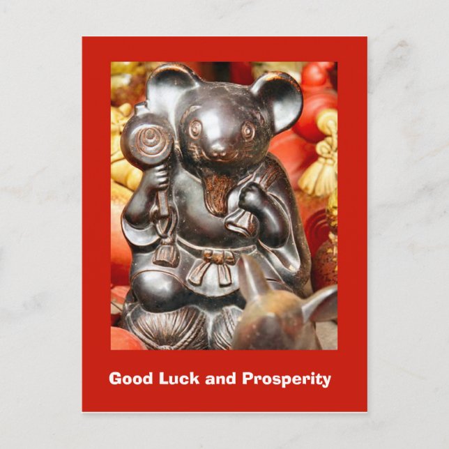 Carte Postale Bonne chance et prospérité, souris chanceuse (Devant)
