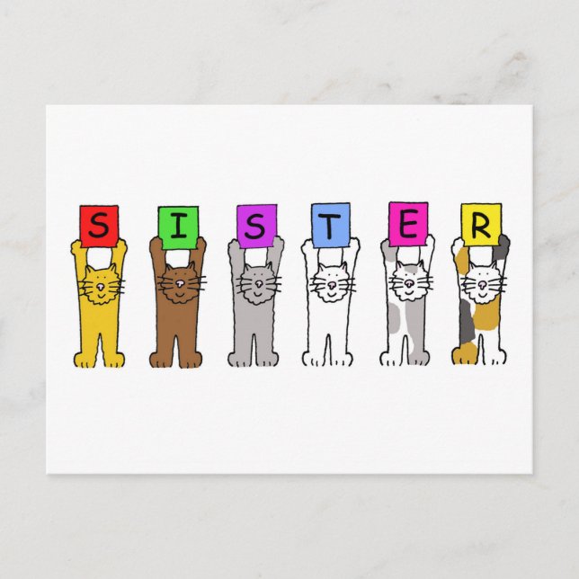 Carte Postale Bonne fête d'anniversaire Soeur Cartoon Chats (Devant)
