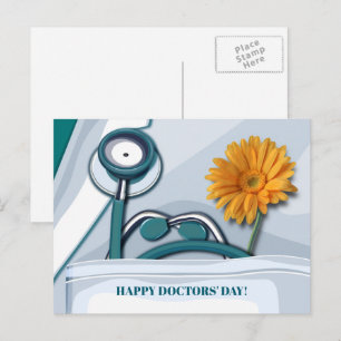 Carte Postale Bonne fête des médecins. Stethoscope et marguerite