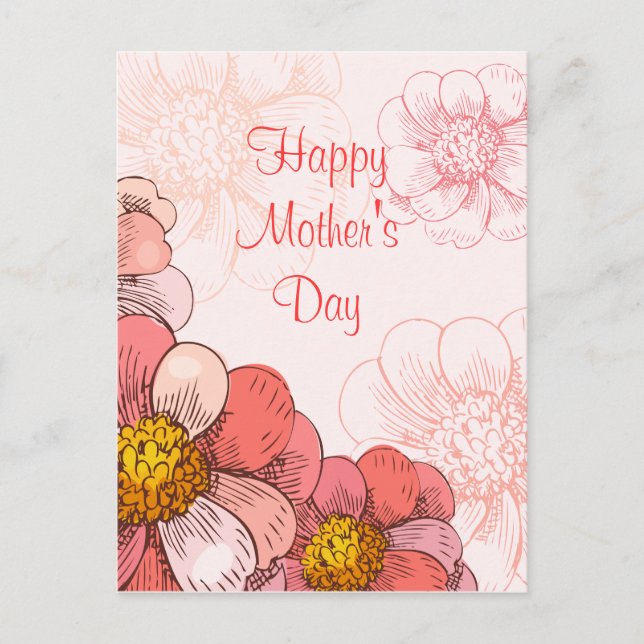 Carte Postale Bonne fête des mères Fleurs roses (Devant)
