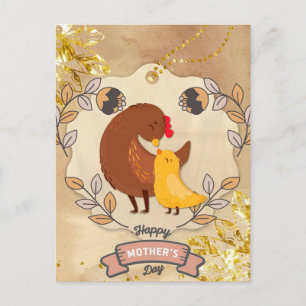 Carte Postale Bonne fête des mères mignonne amusant poulet et po
