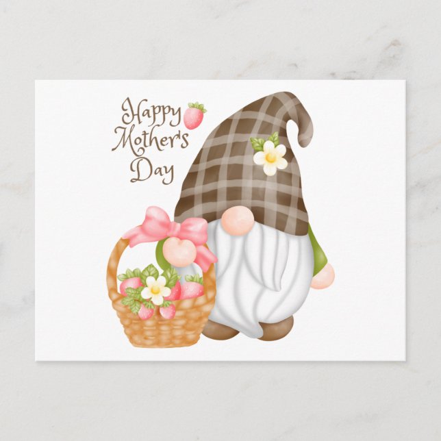 Carte Postale Bonne fête des mères mignonne Gnome fraise (Devant)