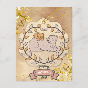 Carte Postale Bonne fête des mères mignonne Ours et Coupe amusan