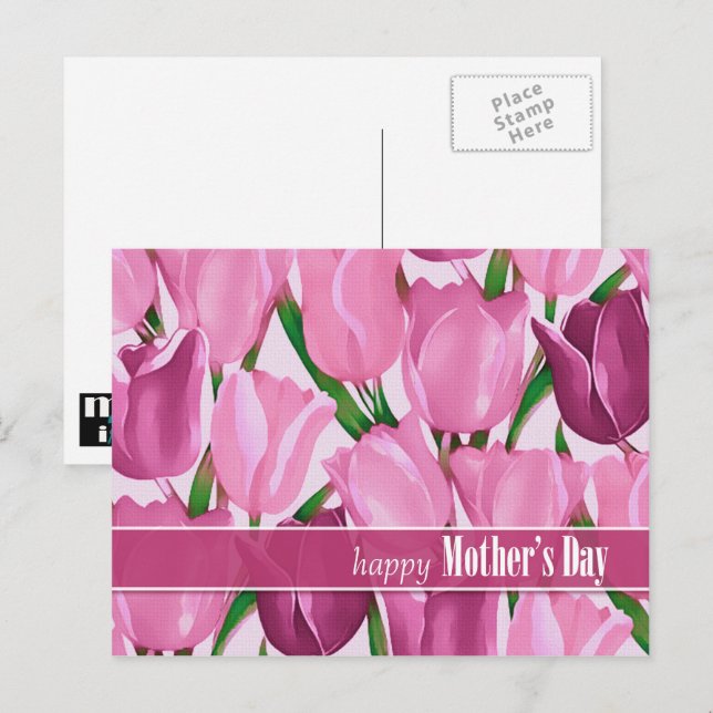 Carte Postale Bonne fête des mères. Peinture des tulipes printan (Devant / Derrière)