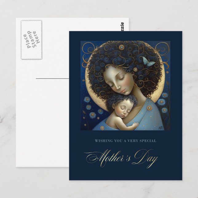 Carte Postale Bonne fête des mères. Peinture sur la mère et l'en (Devant / Derrière)