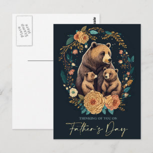 Carte Postale Bonne Fête des pères mignonne ours Folk Art