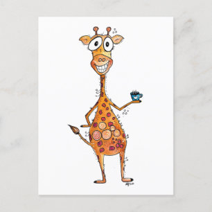 Carte Postale Bonne Giraffe Whimsical Boire Café