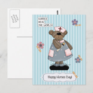Carte Postale Bonne Journée des infirmières. Cute Teddy Bear Nur