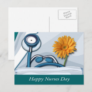 Carte Postale Bonne Journée des infirmières. Stethoscope et marg