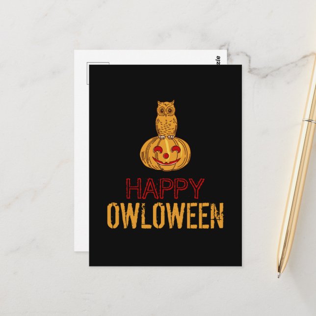 Carte Postale Bonne Owloween, Halloween (Devant/Arrière en situation)