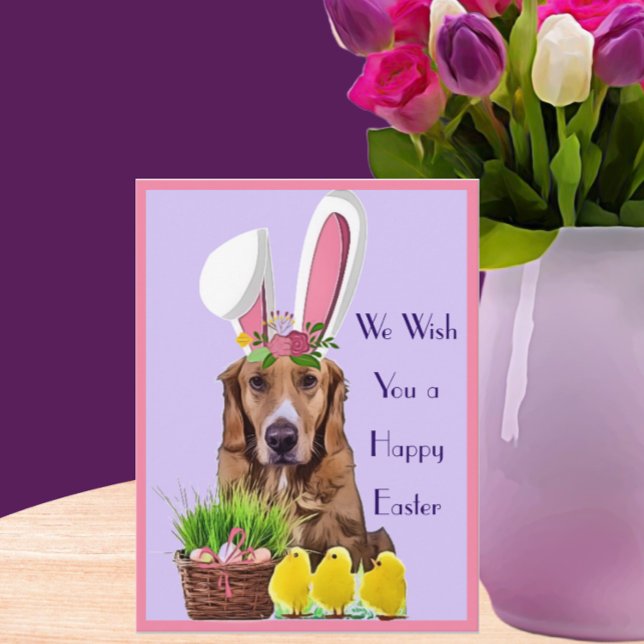 Carte Postale Bonne Pâques Golden Retriever avec des poulets et  (Créateur téléchargé)