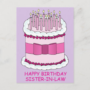 Carte Postale Bonne Soeur d'anniversaire en droit Gâteau de dess