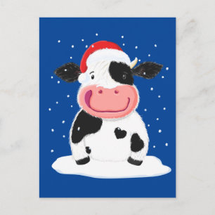 Carte Postale Bonne Vache Holstein Dans La Neige De Noël