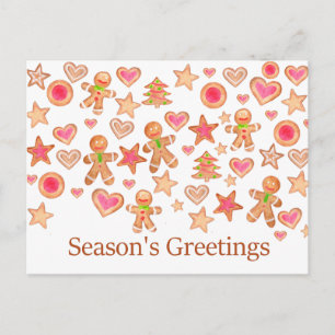 Carte Postale Bonnes Fêtes aquarelle pain d'épices cookies