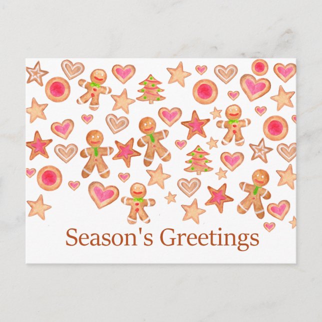 Carte Postale Bonnes Fêtes aquarelle pain d'épices cookies (Devant)