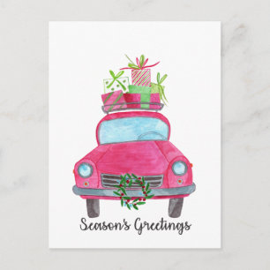 Carte Postale Bonnes Fêtes Classic Voiture Aquarelle