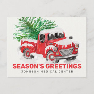Carte Postale Bonnes Fêtes de camionnette rouge couleur aquarell
