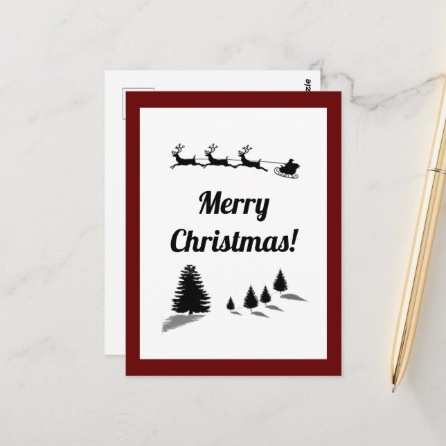 Carte Postale Bonnes Fêtes de Noël Père Noël Sleigh (Devant/Arrière en situation)