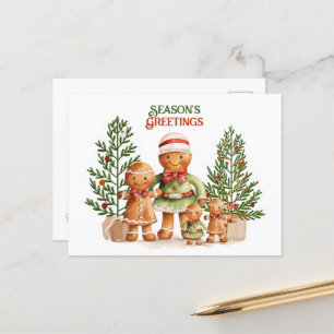 Carte Postale Bonnes Fêtes Noël Famille de pain d'épices