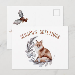 Carte Postale Bonnes Fêtes Red Fox Christmas Green