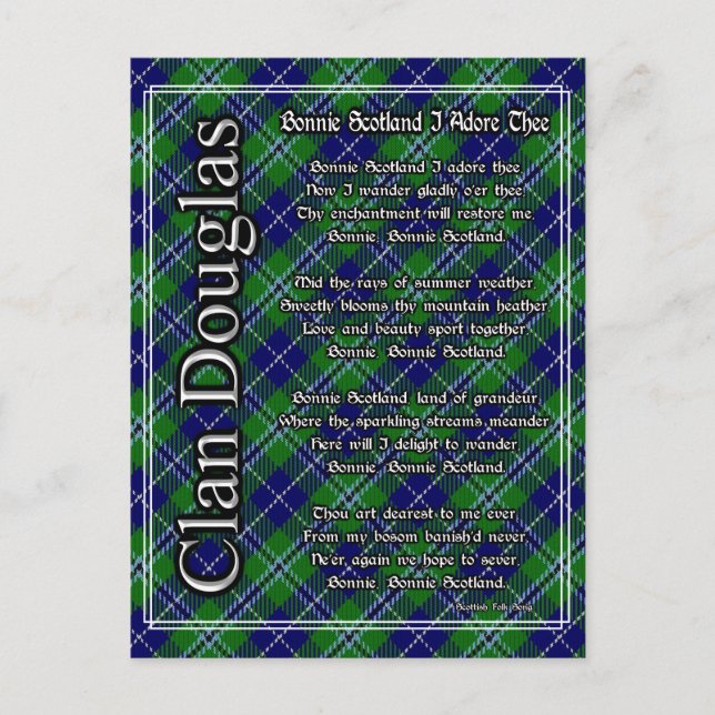 Carte Postale Bonnie Scotland J'Adore Le Clan Douglas Tartan (Devant)