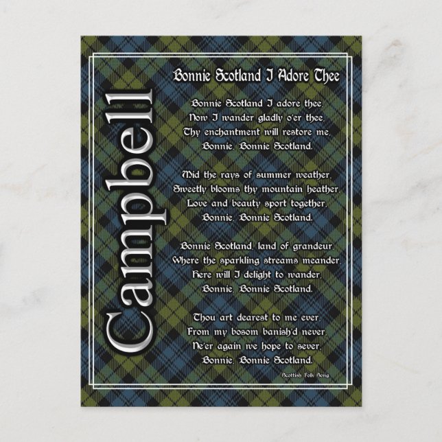 Carte Postale Bonnie Scotland J'Adore The Campbell Tartan (Devant)