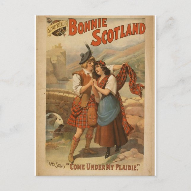 Carte Postale Bonnie Scotland, 'Viens sous ma Plaidie' Rétro Le (Devant)