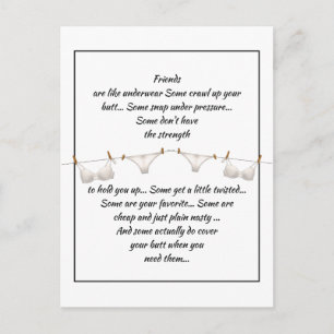 Carte Postale Bons amis sont comme Citation amusante de sous-vêt
