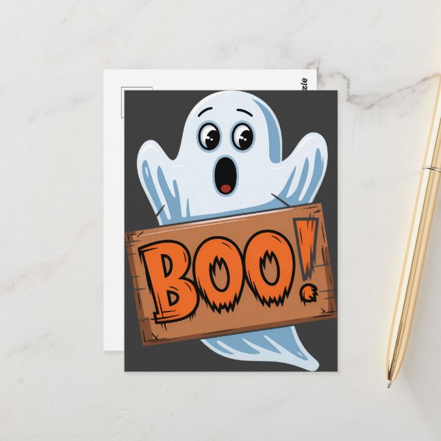 Carte Postale Boo Fantôme d'halloween (Devant/Arrière en situation)