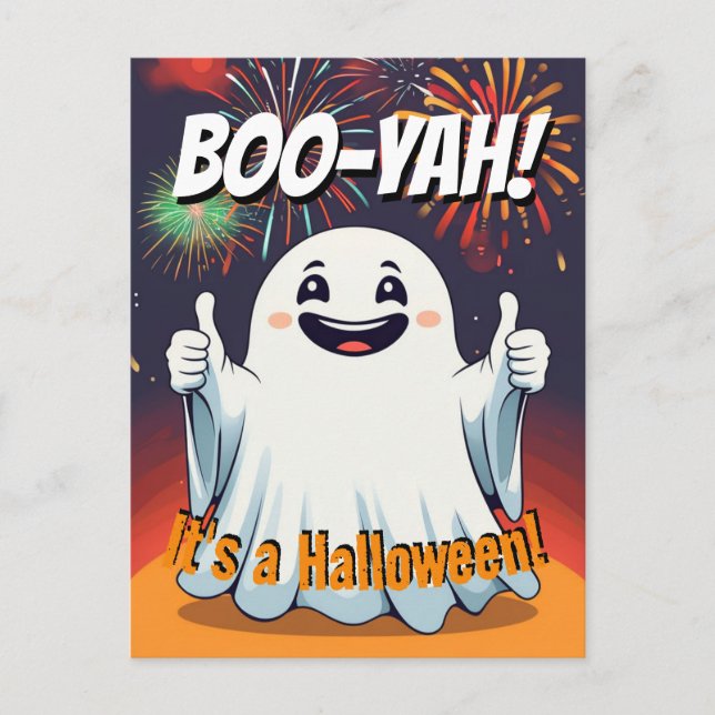 Carte Postale Boo-yah C'est un joyeux fantôme d'Halloween (Devant)