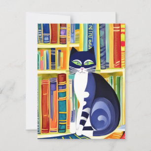 Carte Postale Bookish Chat Aesthétique - Chat Sur Une Étagère