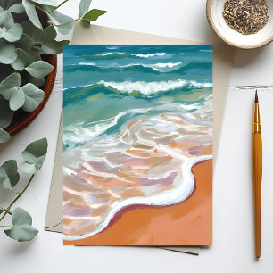 Carte Postale Bord de l'océan   Vagues bleu aqua Plage Aquarelle