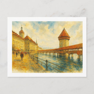 Carte Postale Bord de rivière à Lucerne,