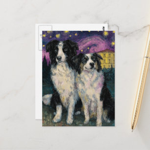 Carte Postale Border Collies de Van Gogh la nuit